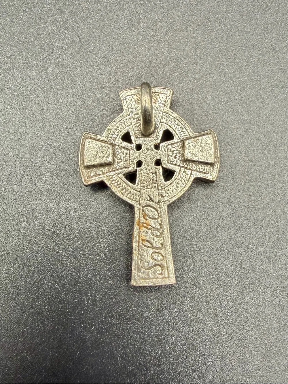 Vintage Silver Tone Green Connemara Marble Ireland Celtic Cross Pendant Jewelry